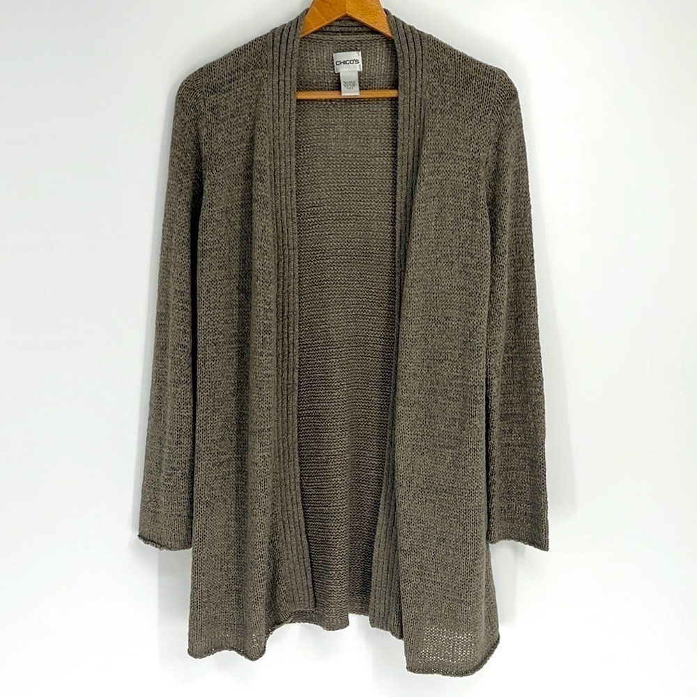 Chico’s Drapey Open Front Woven Knit Cardigan Sweater Green Women’s Size Small